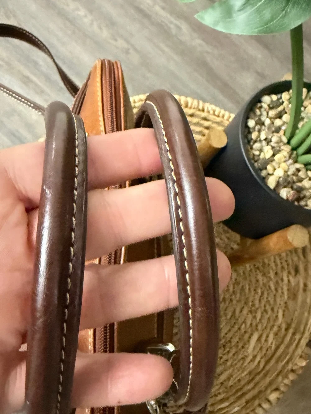 Giani Bernini Genuine Leather Two Tone Brown Satchel Shoulder Handbag